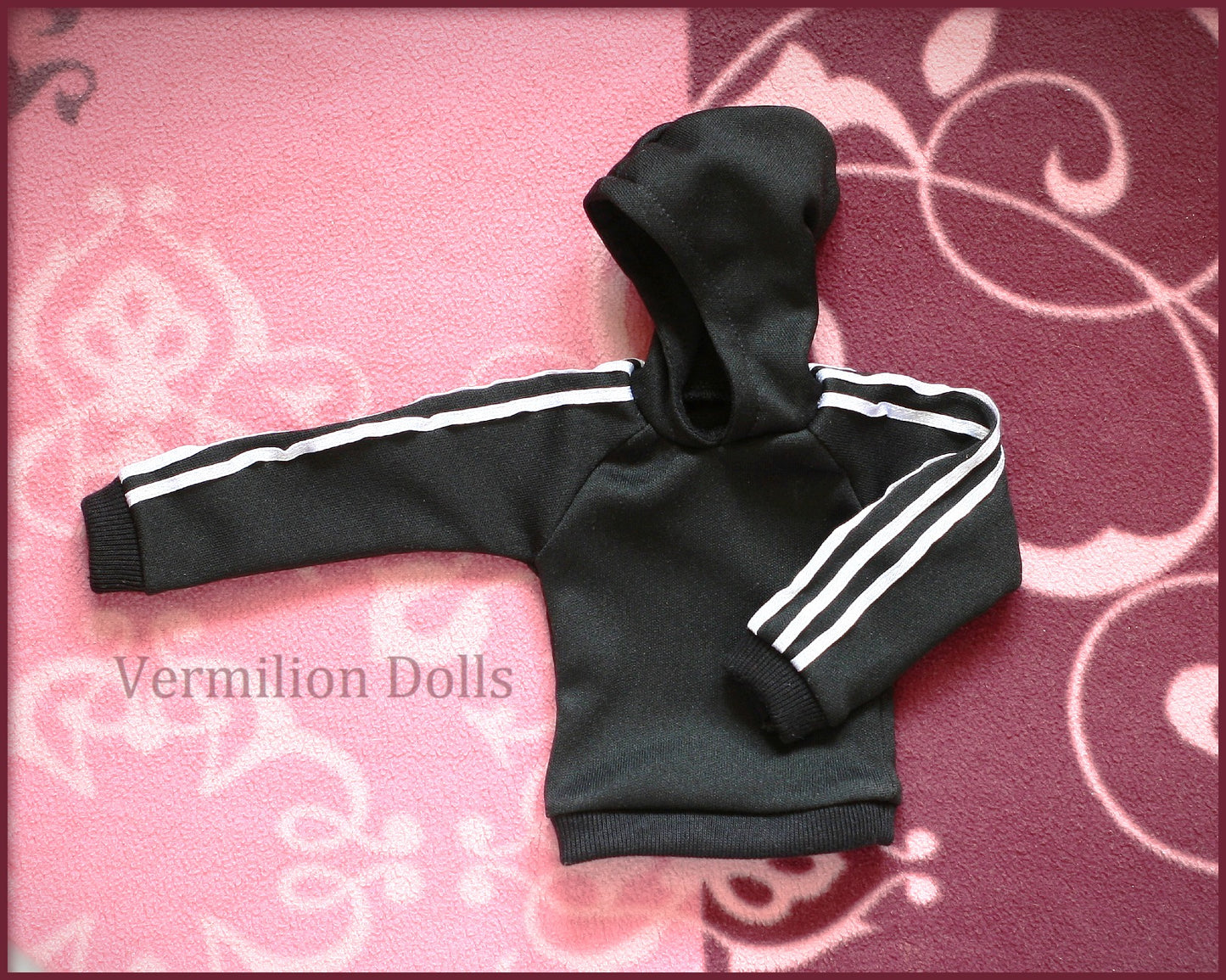 Black Jersey Hoodie Sweater with Stripes in 2 colours for MSD, 1/4 BJD doll