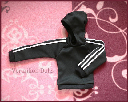 Black Jersey Hoodie Sweater with Stripes in 2 colours for MSD, 1/4 BJD doll