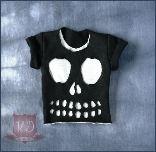 Black/White Cut Out Skull Punk Gothic Roll-Up Sleeve Top, T-shirt for MSD, Minifee