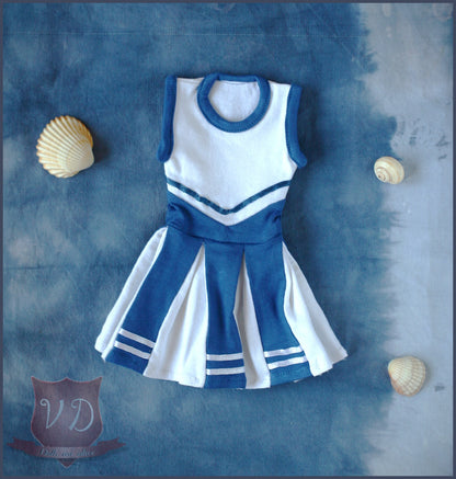 White/Blue Cheerleader Pleated Jersey Dress with Stripes for MSD, Minifee, 1/4 BJD