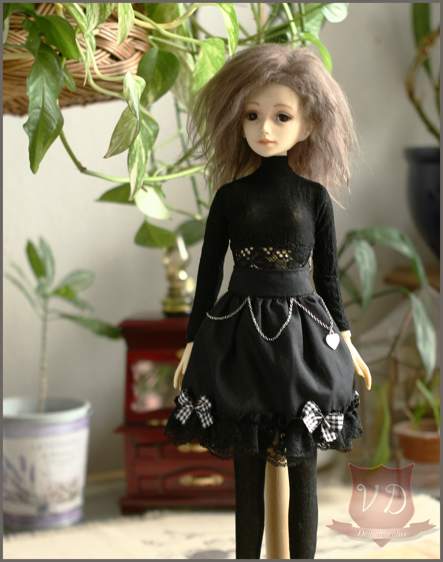 Black Lace Insert Open Back Elegant Semi-sheer Bodysuit for MSD, Minifee, 1/4 BJD