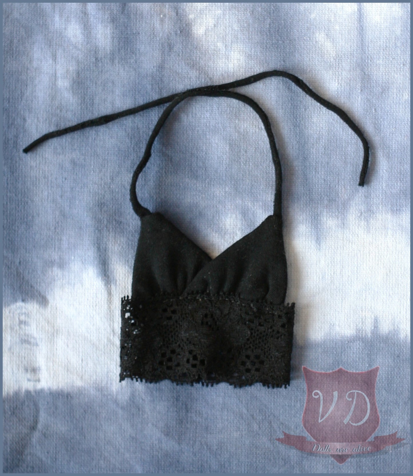 Black gothic lace neck-tie crop top for MSD, Minifee, 1/4 BJD doll