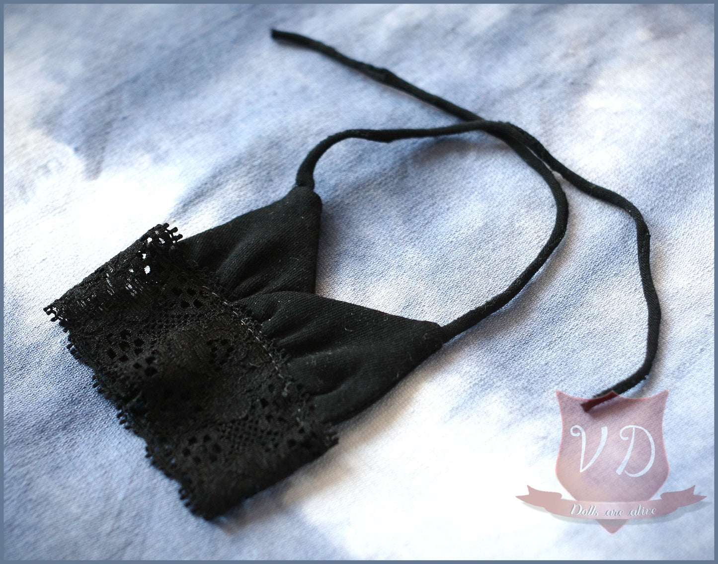 Black gothic lace neck-tie crop top for MSD, Minifee, 1/4 BJD doll