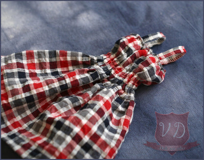 Red/Grey Checkered Plaid Smocked Dress for MSD, 1/4 BJD doll