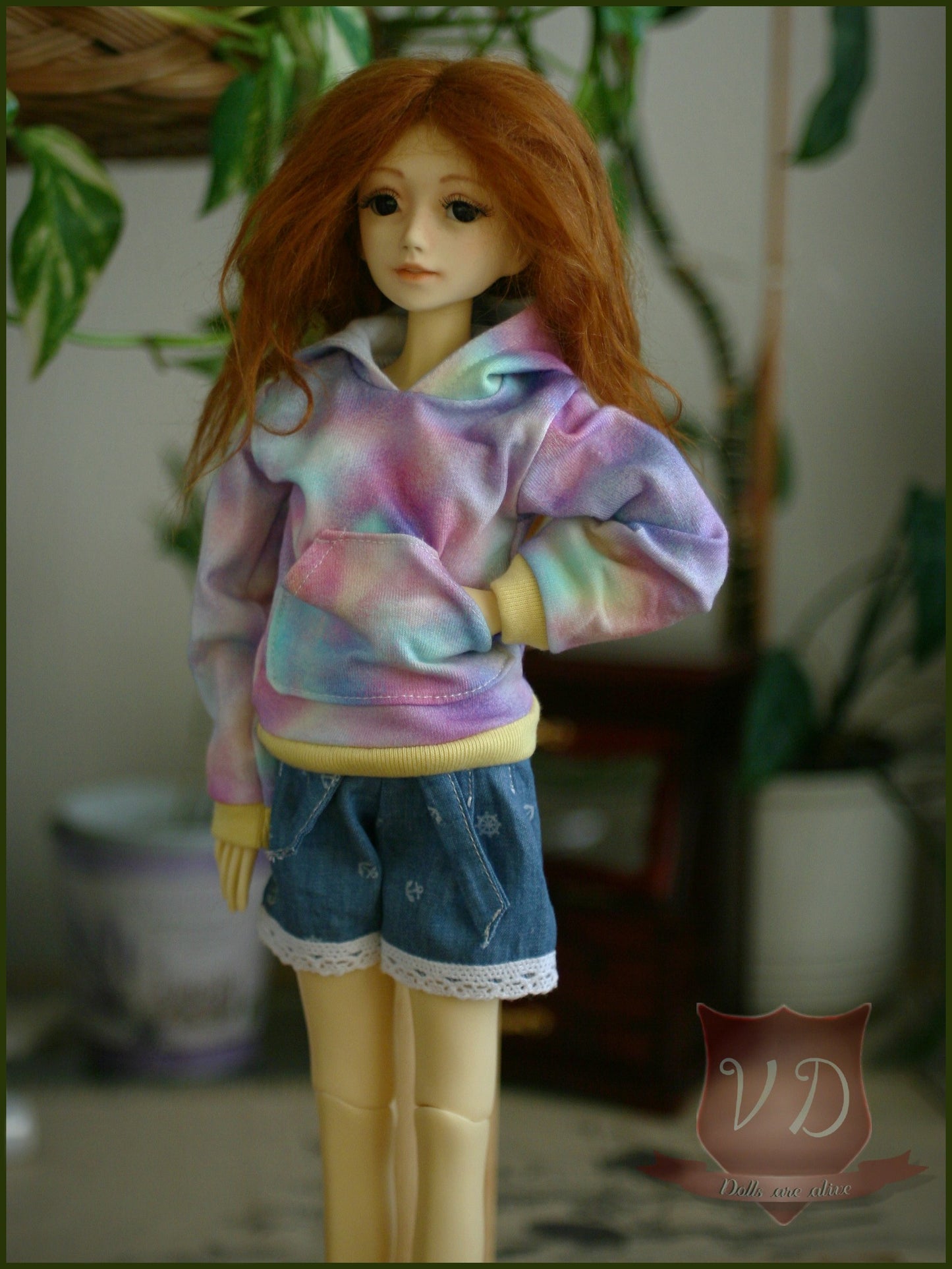 Rainbow Pastel Colour Hoodie Sweater with Pocket for MSD, Minifee, 1/4 BJD