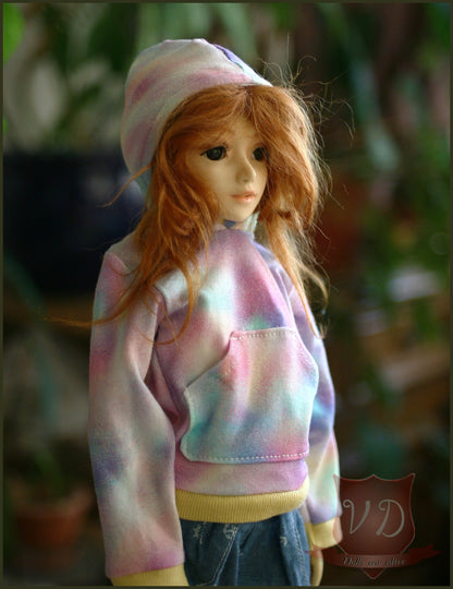 Rainbow Pastel Colour Hoodie Sweater with Pocket for MSD, Minifee, 1/4 BJD