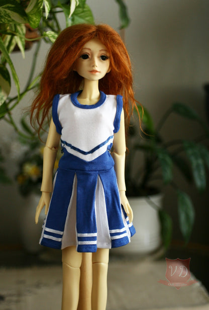 White/Blue Cheerleader Pleated Jersey Dress with Stripes for MSD, Minifee, 1/4 BJD