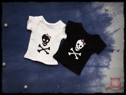 Cute Punk Skull with Bow Pattern T-shirt, Top in 2 Colours for MSD, Minifee, 1/4 BJD