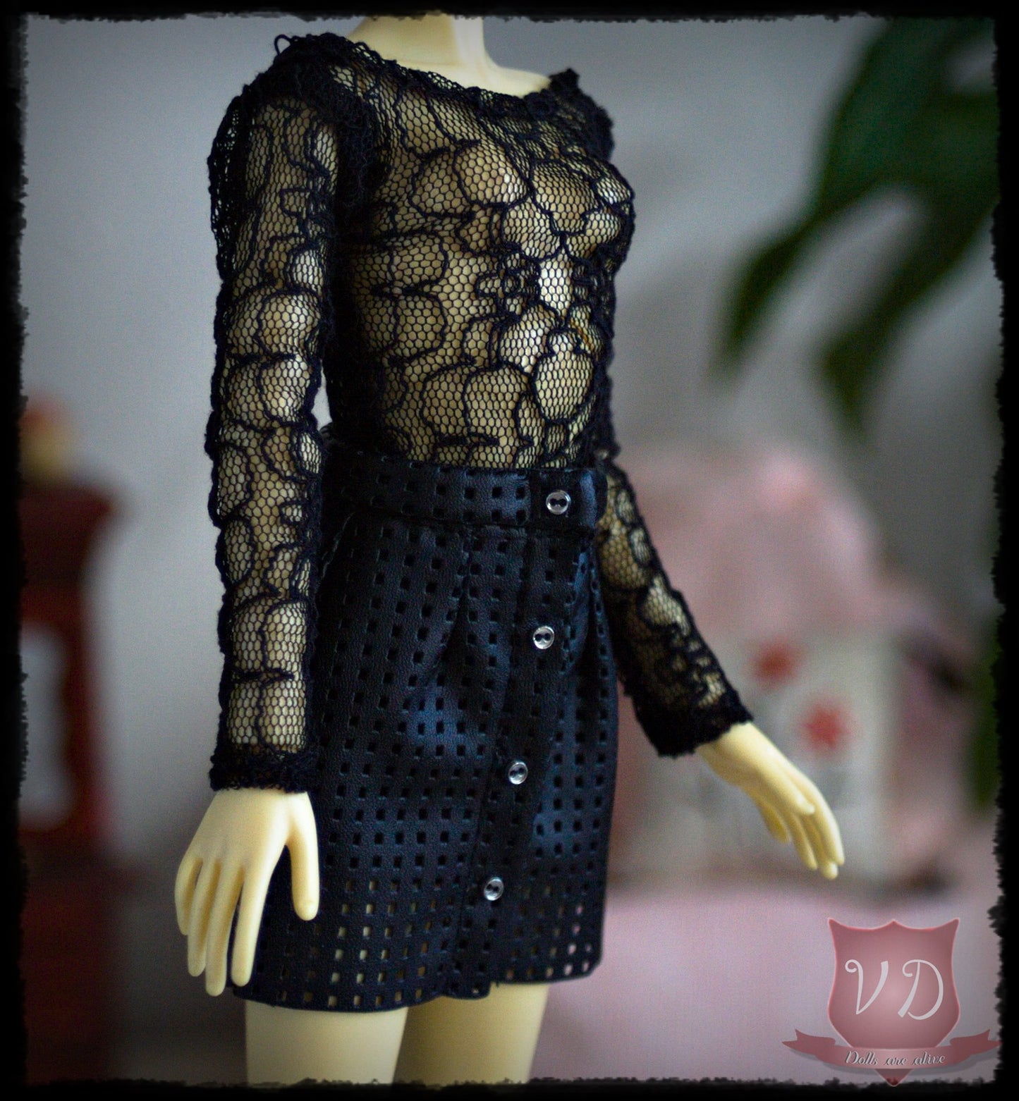 Black Lace Deep Cut Back Bodysuit Lingerie for MSD, Minifee, 1/4 BJD