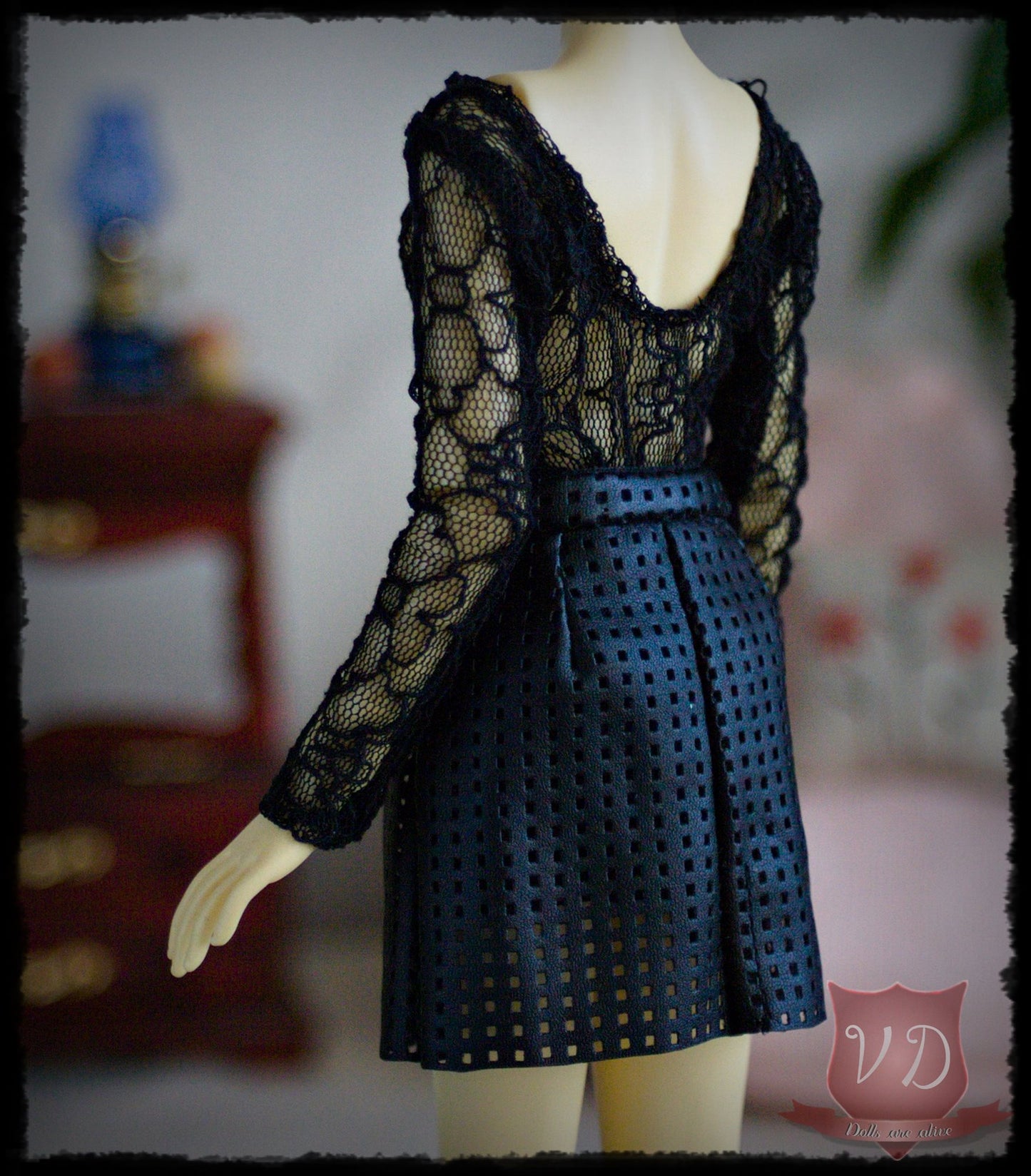 Black Lace Deep Cut Back Bodysuit Lingerie for MSD, Minifee, 1/4 BJD