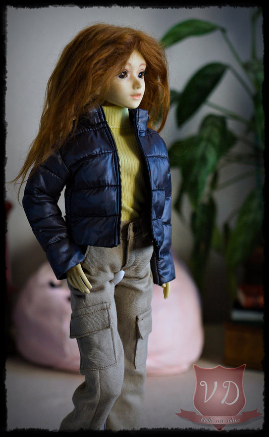 Shiny Dark Grey/Silver Girl Fit Puffer Jacket, Coat with Zipper for MSD, 1/4 BJD doll