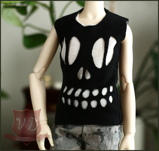 Cut Out Skull Punk Gothic Torn T-shirt, Top in 3 Colours for MSD, Minifee, 1/4 BJD